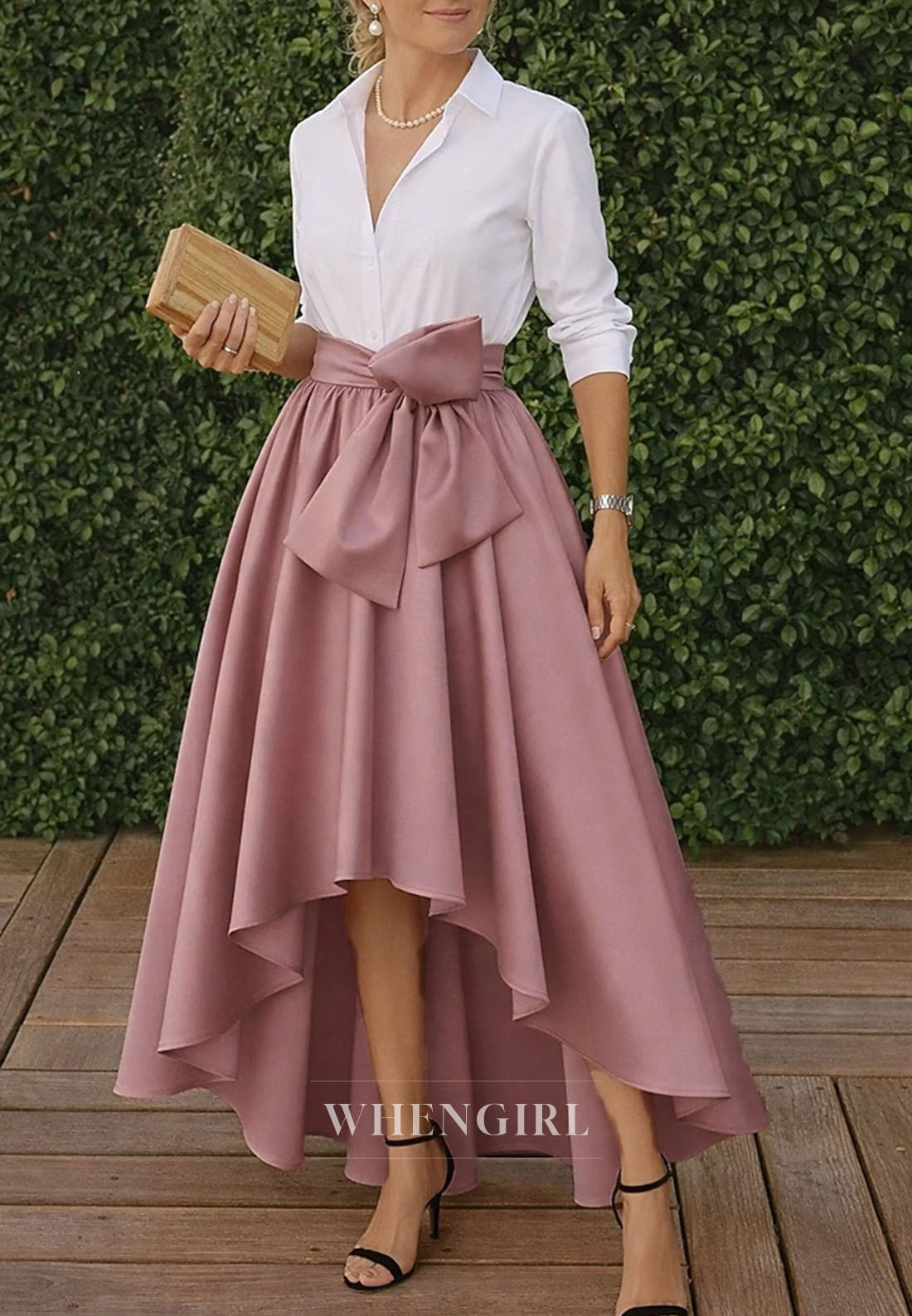 A-Line High Low Half Sleeves V Neck Mother of the Bride Dress