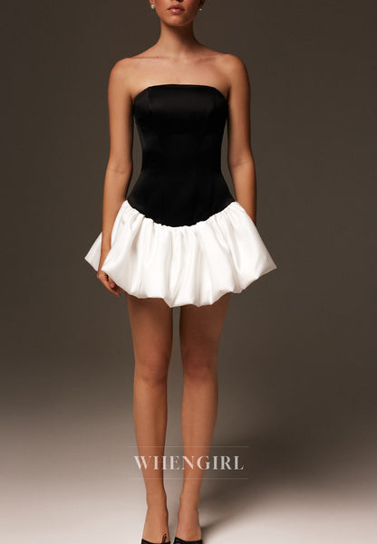 Black and Pink Tube Top Tie Back Pearls A-Line Homecoming Dress