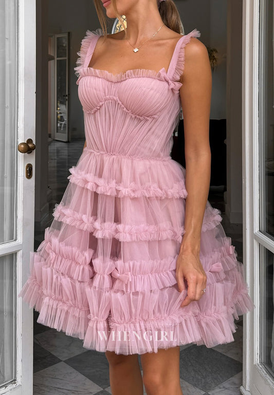 Graceful Blushing Pink Sweetheart Sleeveless Tulle A-Line Homecoming Dress