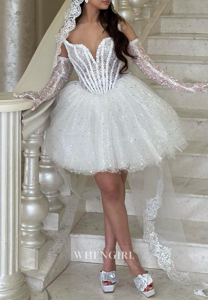 A-Line Sweetheart Mini Wedding Dress with Gloves