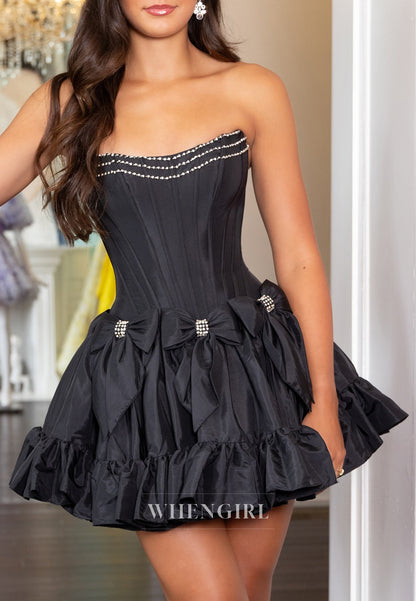 A-Line Sleeveless Beads Strapless Bowknot Homecoming Dress