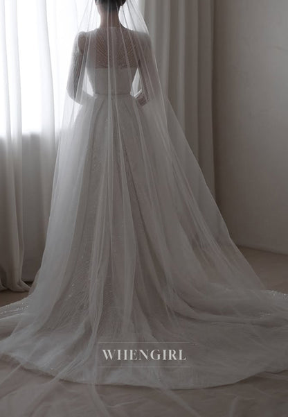 Sheath Bateau Neck Long Sleeves Full Beaded Detachable Train Wedding Dress