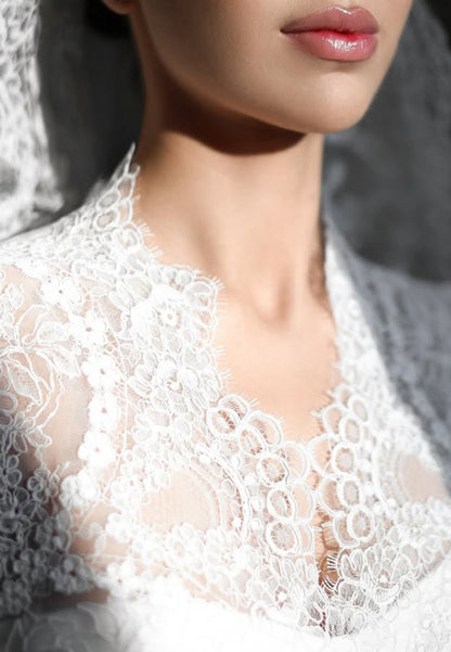 A-Line Lace Long Sleeves Appliqued Lace Sweep Train Wedding Dress