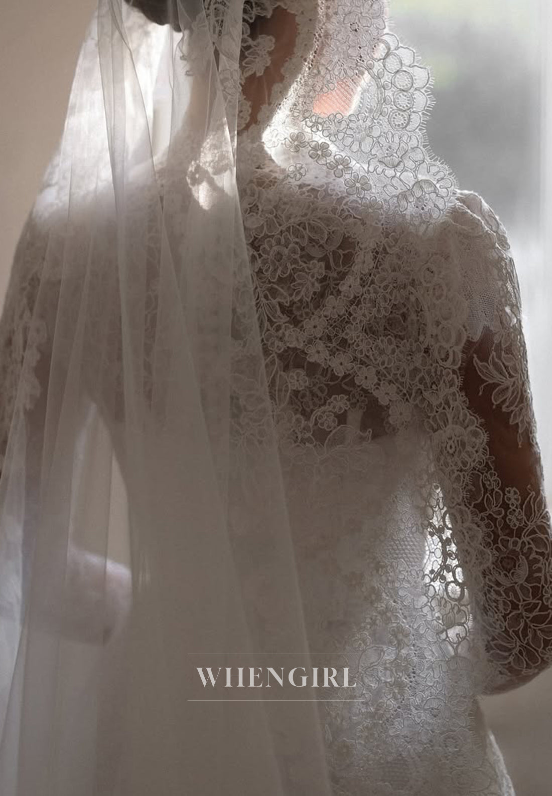 A-Line Lace Long Sleeves Appliqued Lace Sweep Train Wedding Dress