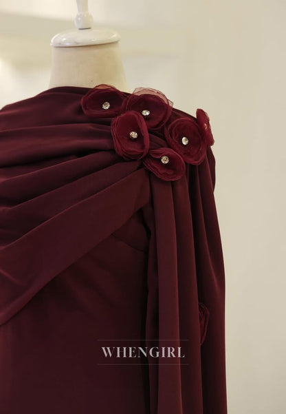 Sheath Long Sleeves 3D Flowers Bateau Neck Side Train Back Zipper Long Formal Evening Gown