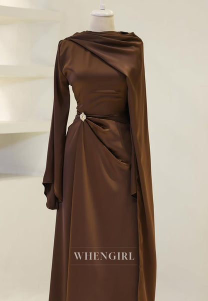 Long Sleeves Rhinestone Bateau Neck Floor Length Sheath Formal Evening Dress