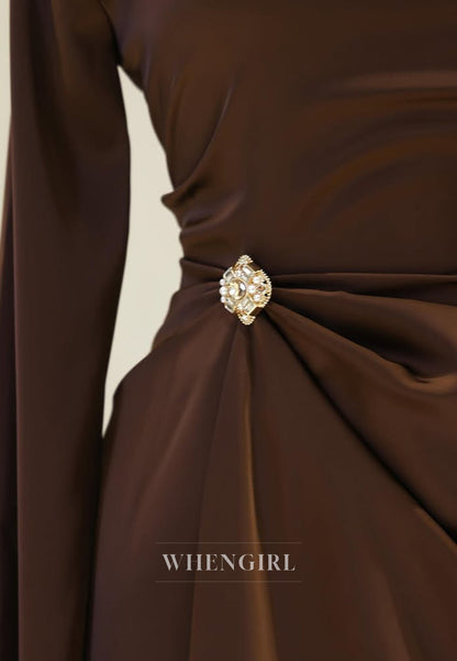 Long Sleeves Rhinestone Bateau Neck Floor Length Sheath Formal Evening Dress