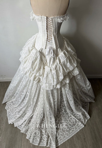 Vintage Strapless Sleeveless Lace A-Line Wedding Dress with Sweep Train