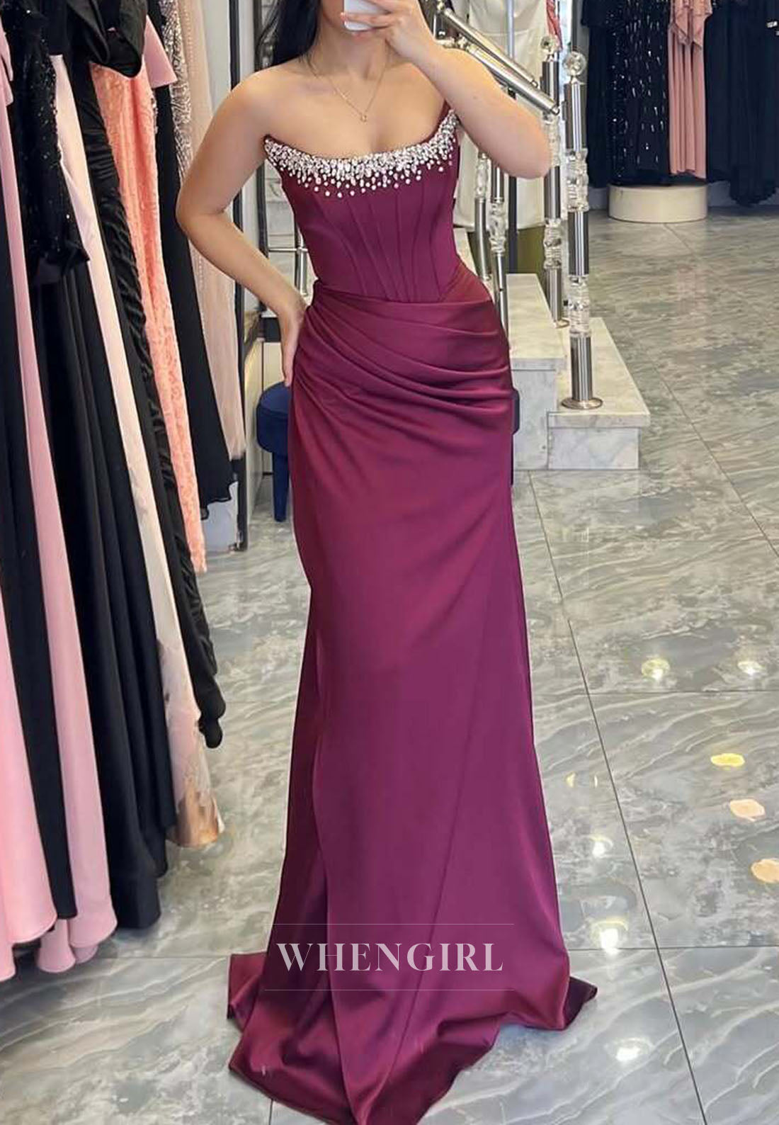 Sheath Beaded Neckline Sleeveless Ruched Floor Length Evening Dress with Scarf