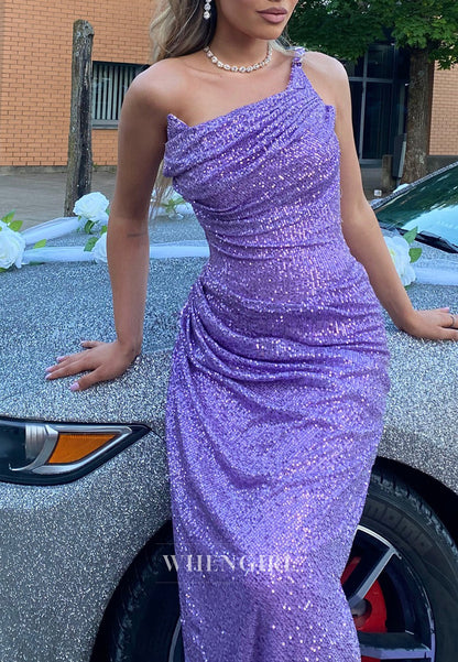 Violet Strapless Pleated Sequins Sweep Train Prom Dress Sheath Evening Formal Gown