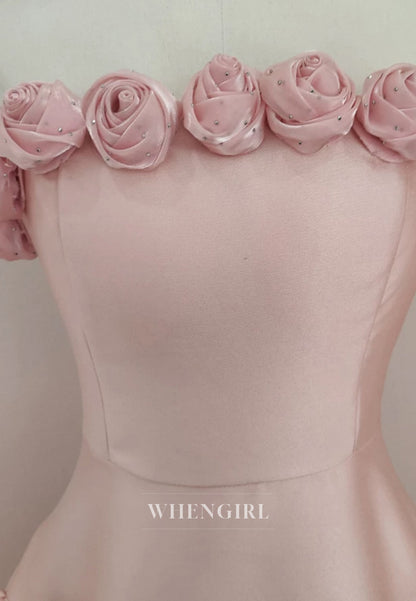 Blush 3D Flowers Tube Top Strapless Back Zipper A-Line Short Homecoming Dress