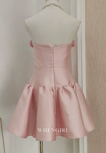 Blush 3D Flowers Tube Top Strapless Back Zipper A-Line Short Homecoming Dress