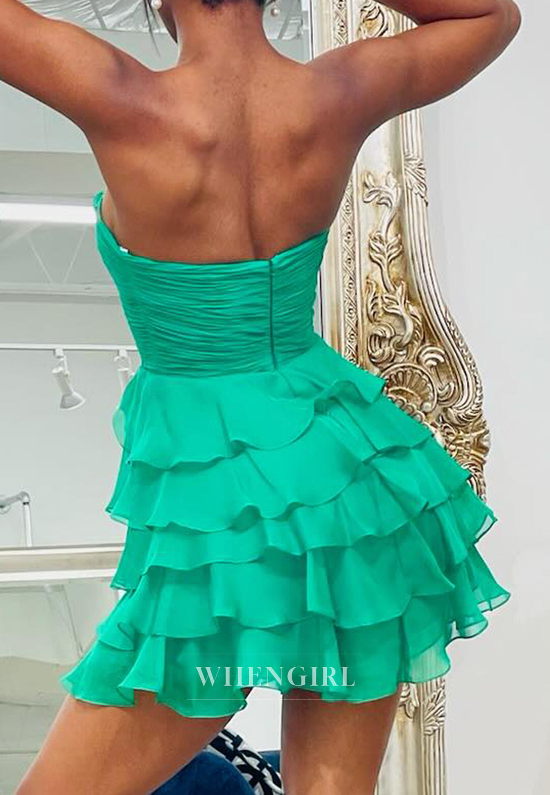 Sweetheart  Sleeveless Bowknot Tiered Chiffon A-Line Homecoming Dress
