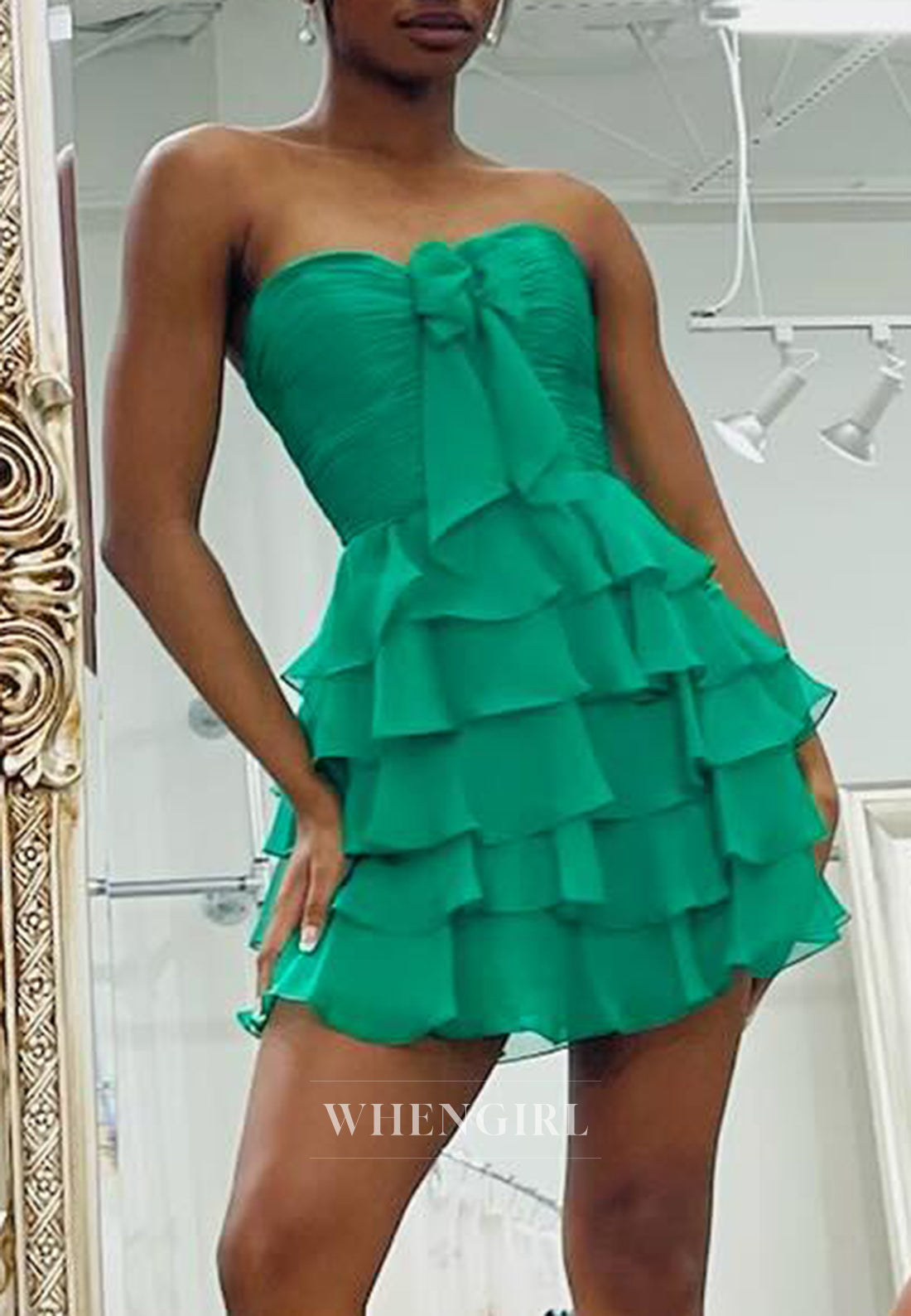 Sweetheart  Sleeveless Bowknot Tiered Chiffon A-Line Homecoming Dress