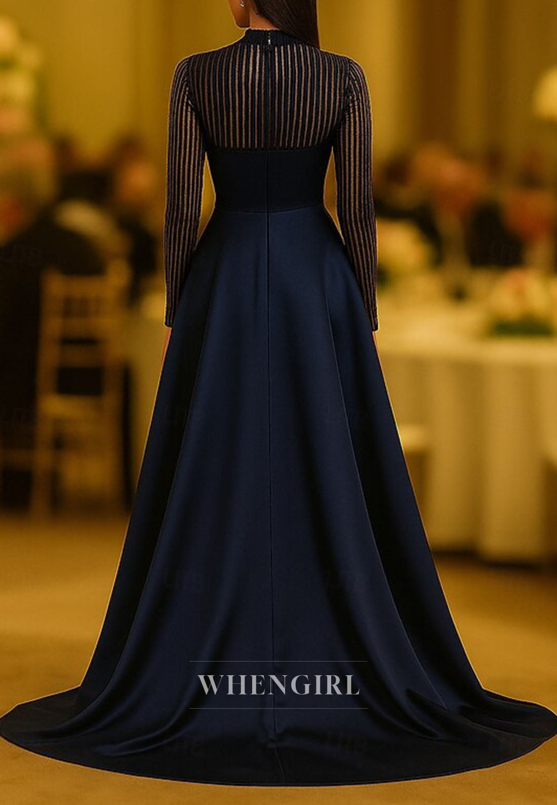 Long Sleeves High Neck Sheath Mother of the Bride Dress Evening Gown