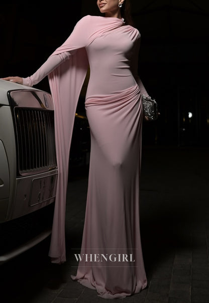 Simple Light Pink Asymmertrical Neck Floor Length Sheath Formal Evening Dress