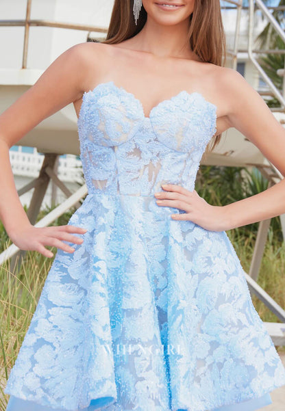 Blue Appliqued Sweetheart Sleeveless A-Line Bowknot Short Homecoming Dress