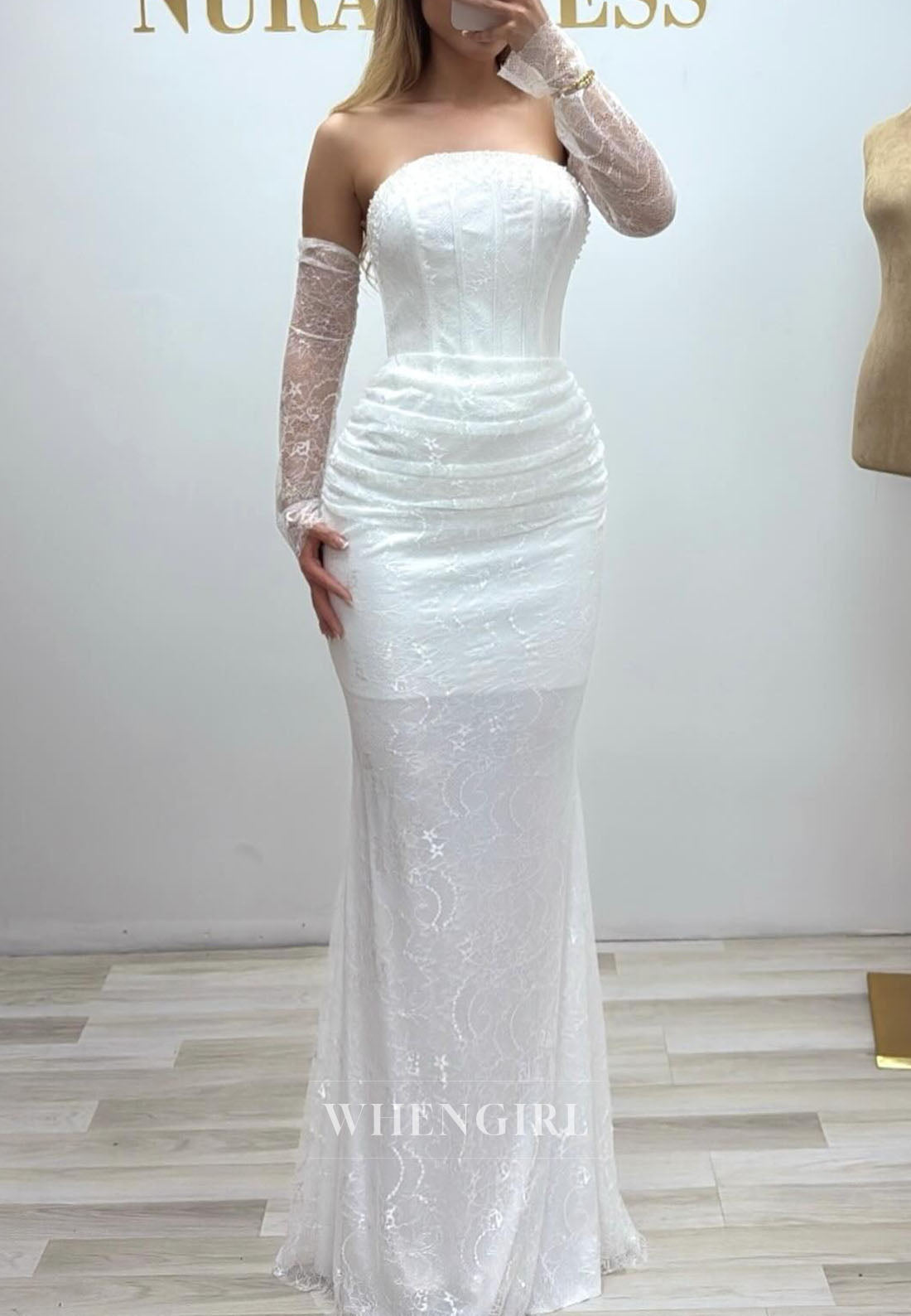 Tube Top Strapless Lace Floor Length Sheath Evening Dress
