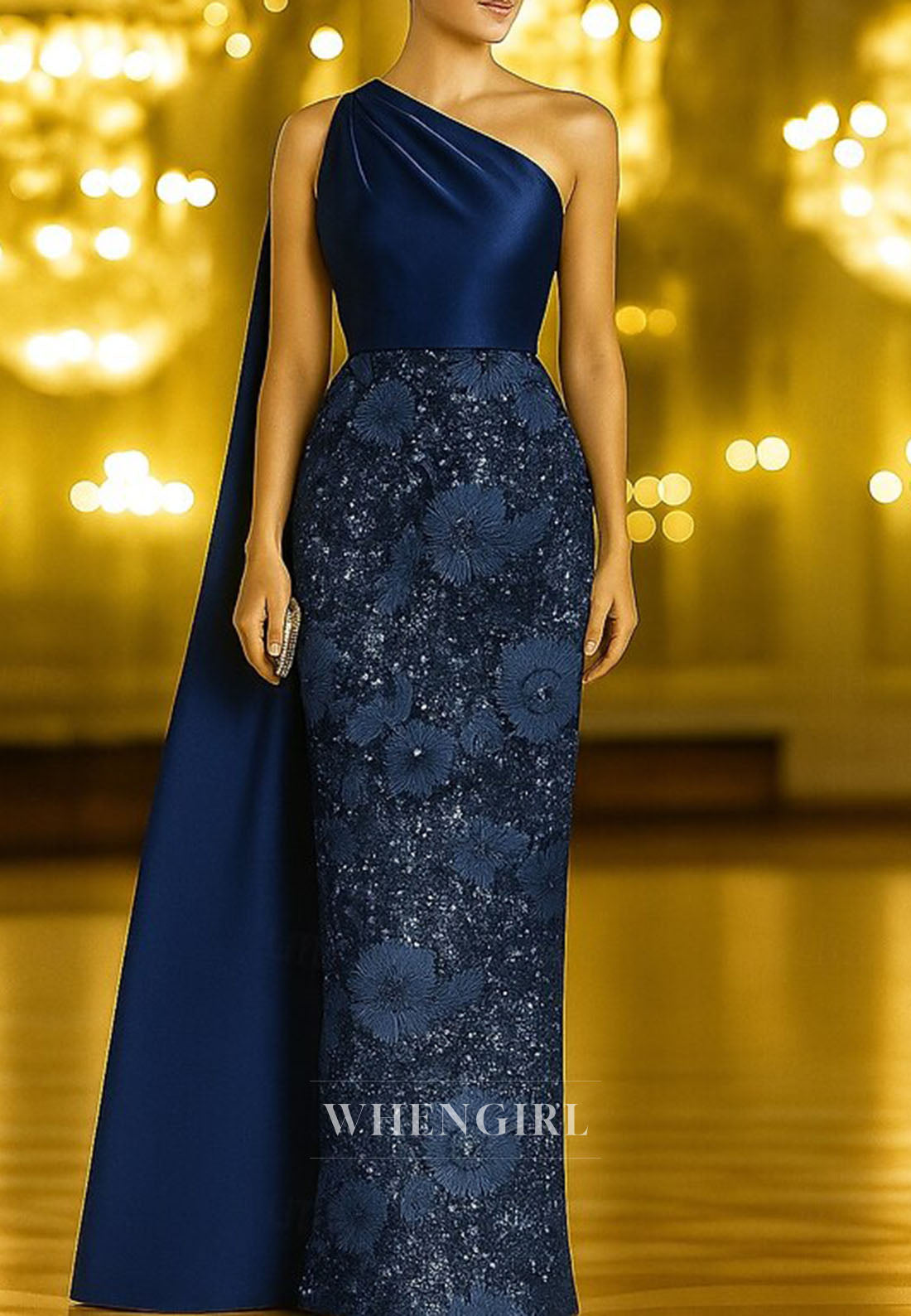 Sheath One Shoulder Sleeveless Floral Beaded Mother of the Bride Dress