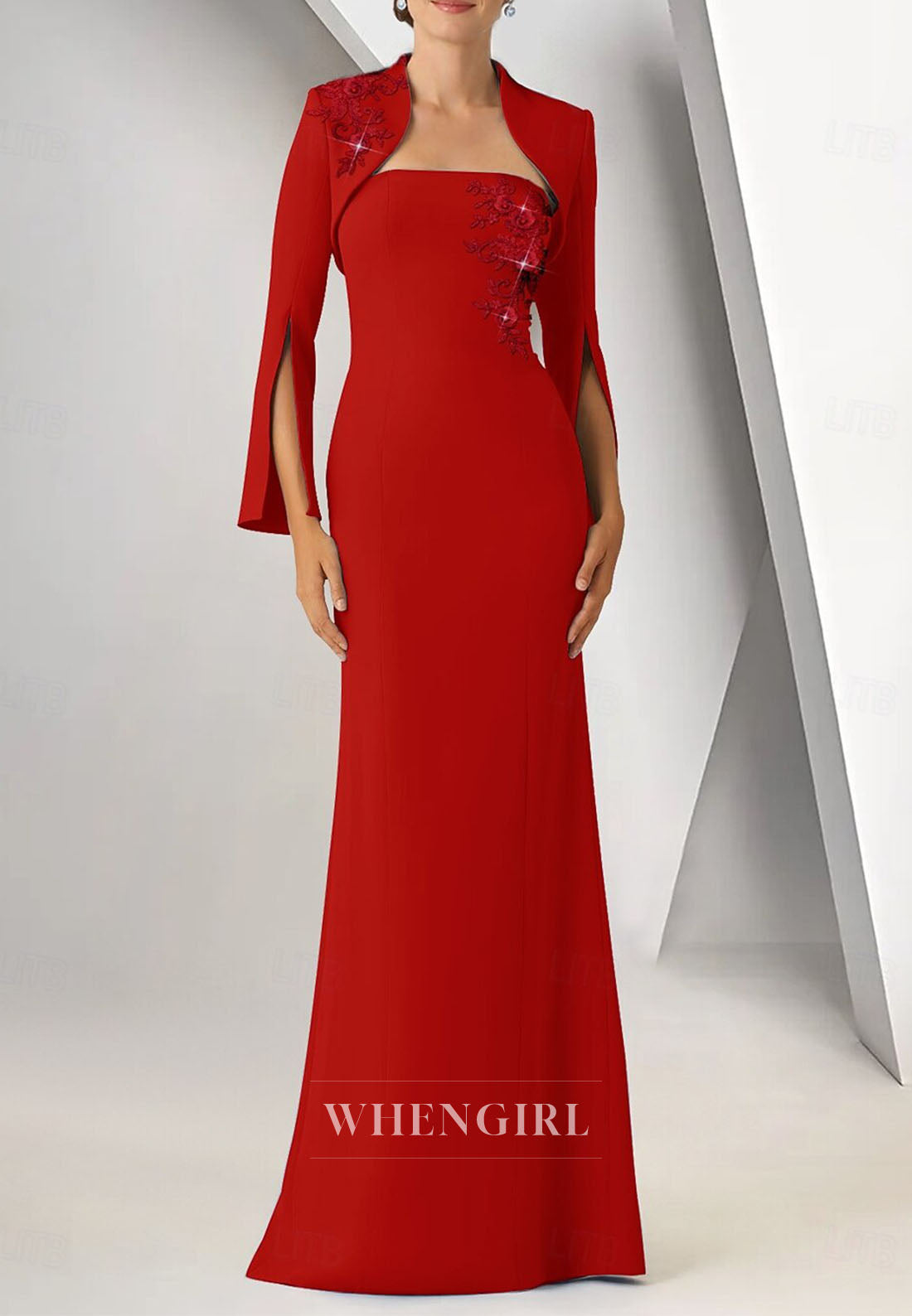 Sheath Long Sleeves Embroidery Back Zipper Mother of the Bride Dress