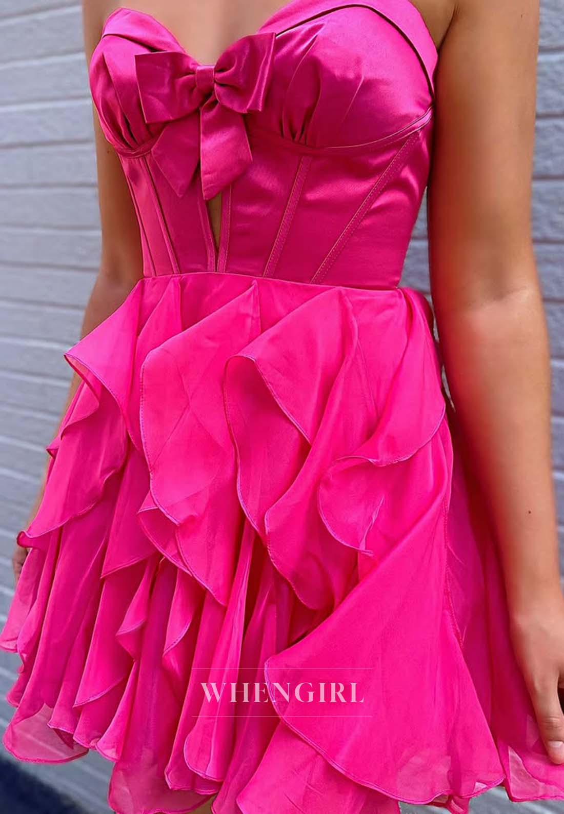 Bowknot Sweetheart Sleeveless Cut Out Multi Tiered A-Line Short Homecoming Dress