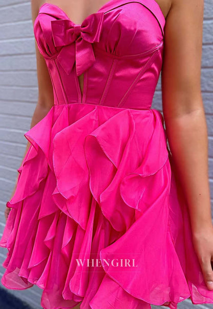 Bowknot Sweetheart Sleeveless Cut Out Multi Tiered A-Line Short Homecoming Dress