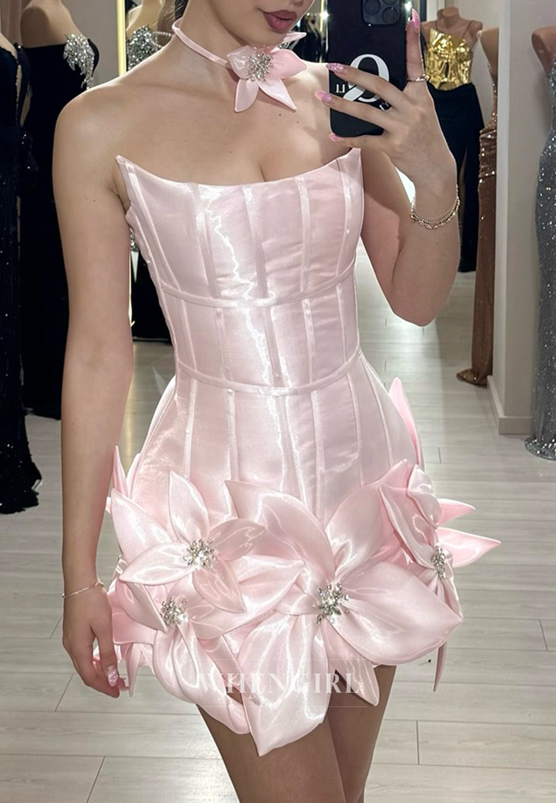 Light Pink Bateau Neck Floral Beaded Sheath Sleeveless Homecoming Dress