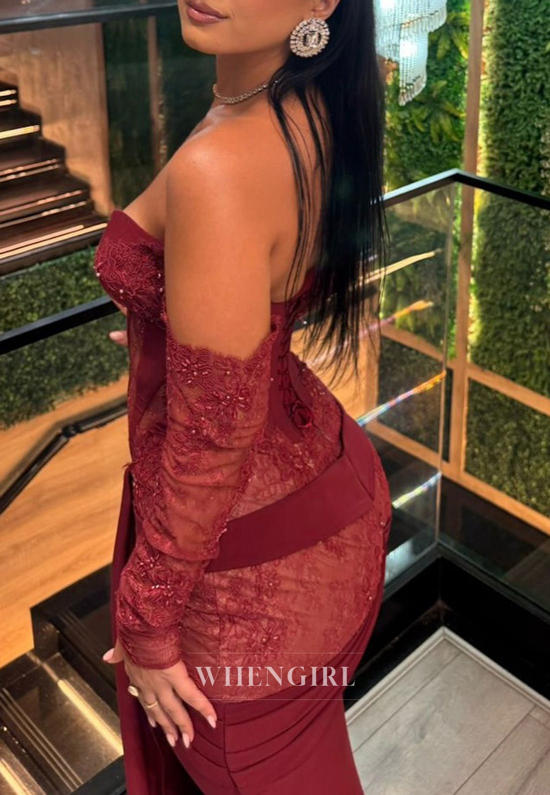 Burgundy Sweetheart Detachable Long Sleeves Pleated Lace Up Sheath Evening Formal Dress