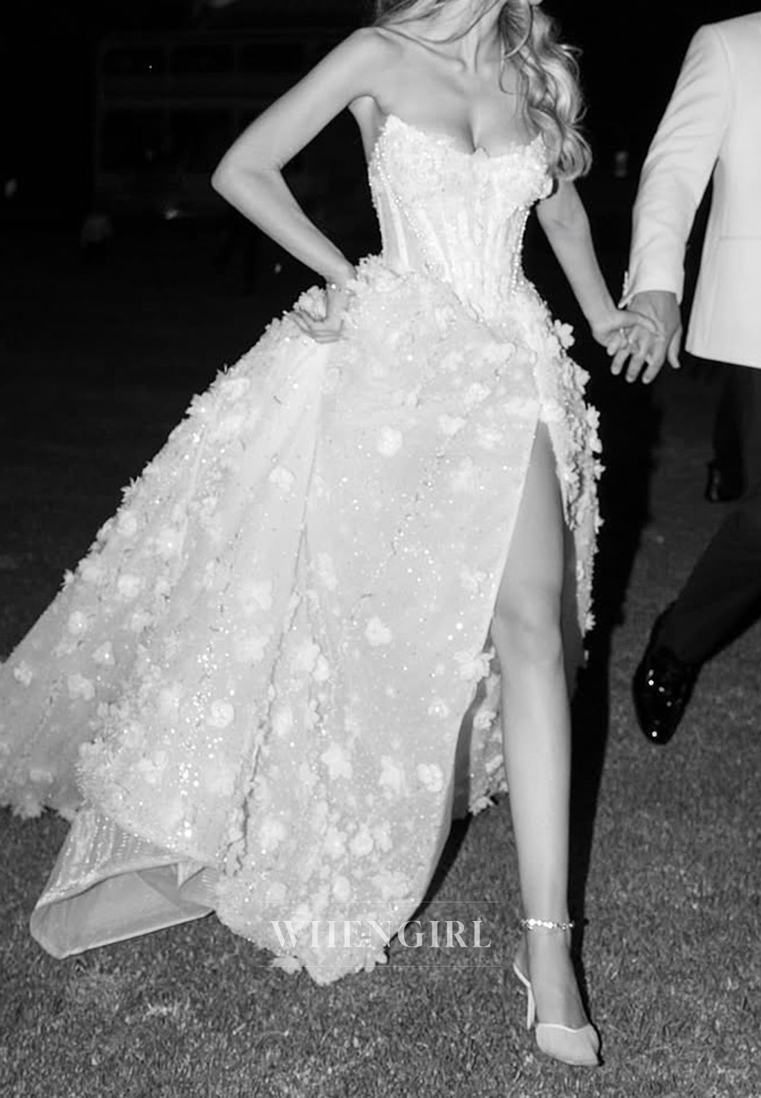 A-Line Scoop Neck Long Sleeves Appliqued Lace Floral Court Train Wedding Dress