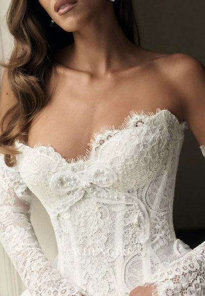Ball Gown Strapless Long Sleeves Lace Wedding Dress