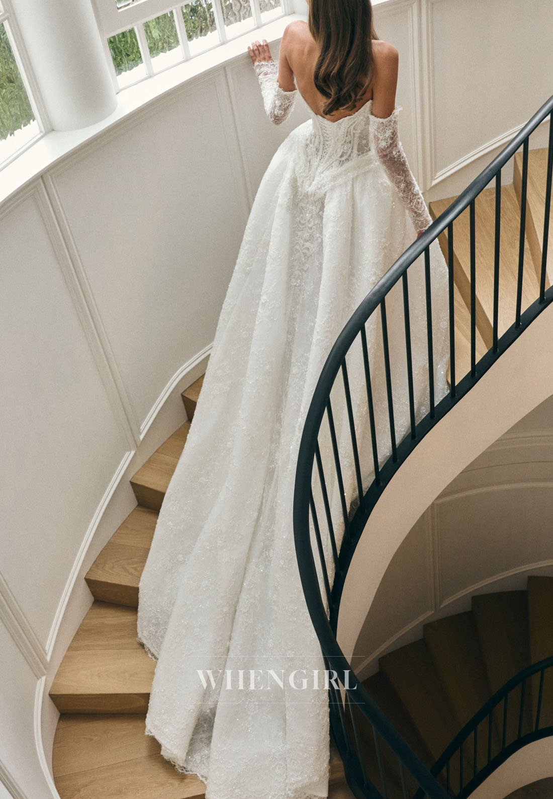 Ball Gown Lace Sweetheart Lace Wedding Dress with Detachable Sleeves