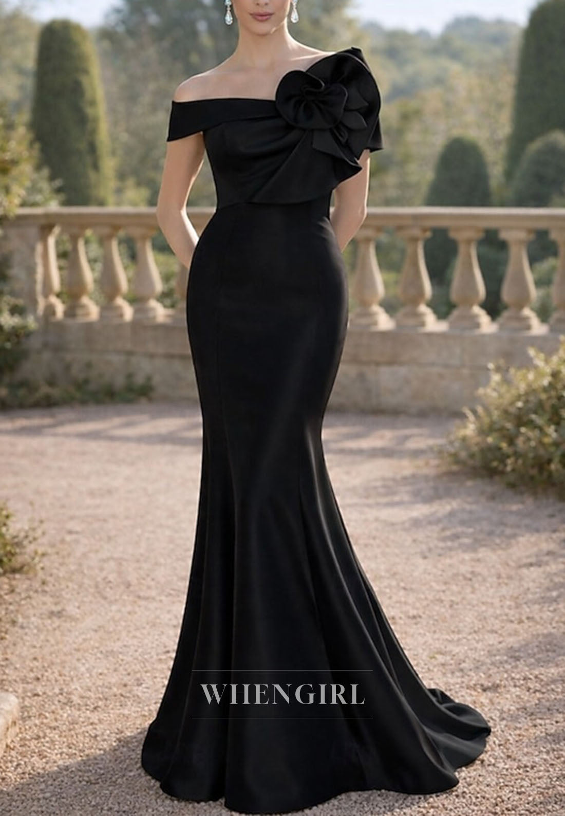 Mermaid Off Shoulder Flower Satin Formal Dress Mother of the Bride Dress