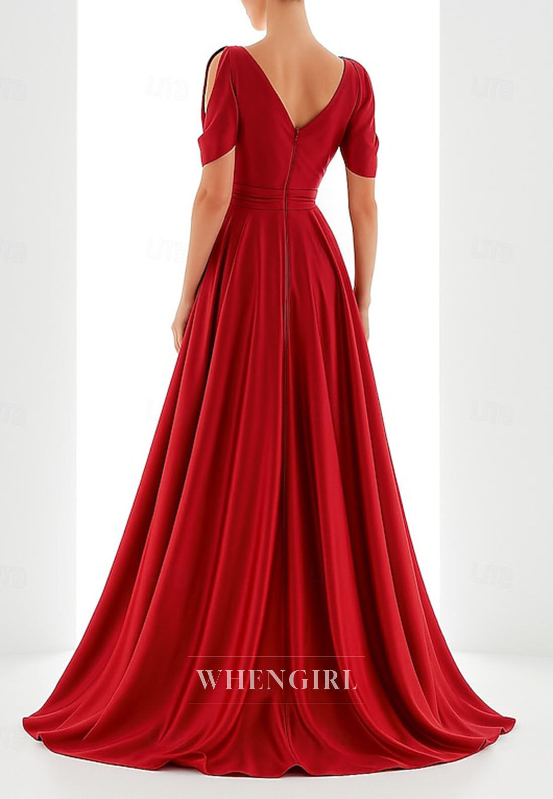 A-Line V Neck Short Sleeves Bowknot Floor Length Mother of the Bride Dress