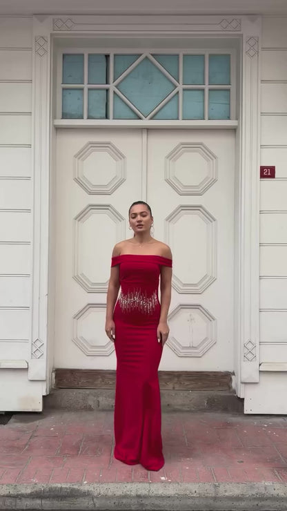 Mermaid Off Shoulder Long Sleeves Beaded Long Floor Length Evening Formal Dress