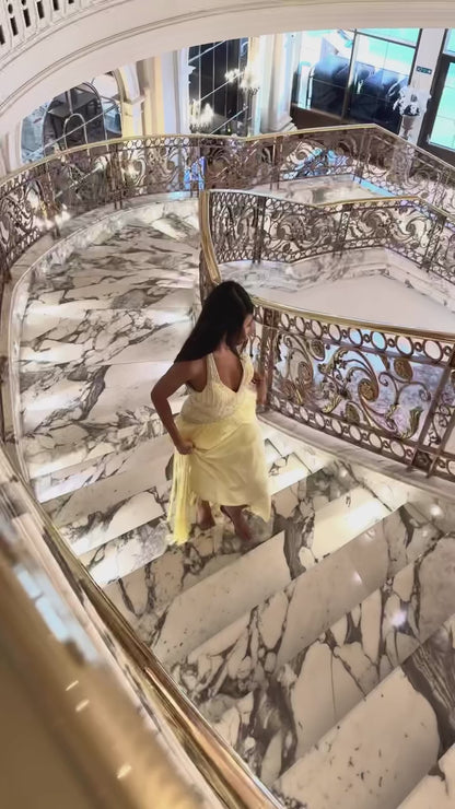 Yellow Halter Sleeveless Beaded Column Back Zipper Evening Dress