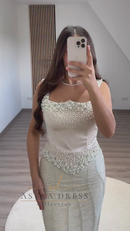 Asymmetrical Neck Sleeveelss Regular Straps Beaded Sheath Evening Formal Dress