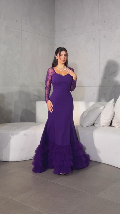 Regency Sweetheart Long Sleeves Mermaid Multi Tiered Evening Formal Dress