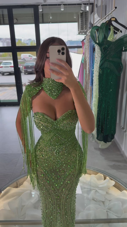 Green Sheath Sweetheart Full Rhinestones Beading Prom Dress