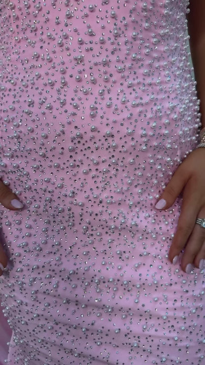 Mermaid Pearls Beading V Neck Sleeveless Regular Straps Prom Dress