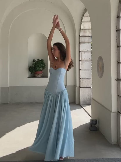 A-Line Sky Blue Sweetheart Spaghetti Straps Lace Up Formal Gown