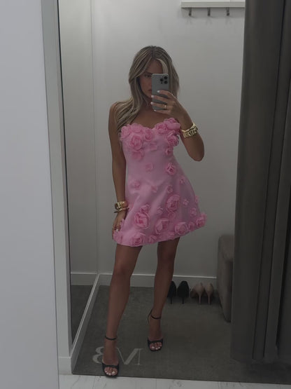 Sheath Candy Pink Sweetheart Strapless 3D Flowers Sleeveless Homecoming Dress