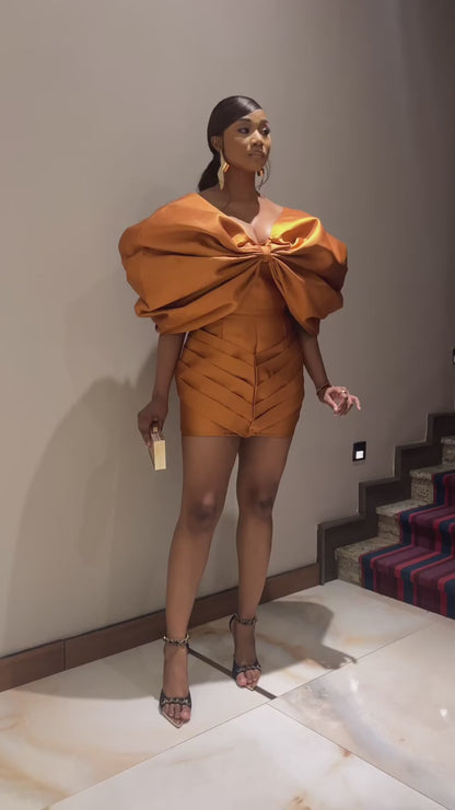 Tangerine V Neck Pleated Sheath Bowknot Homecoming Dress
