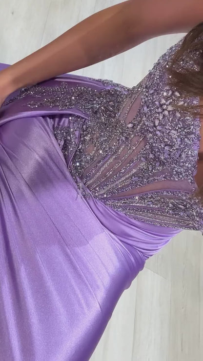 Lilac Mermaid Back Zipper Sleeveless Side Slit Prom Dress