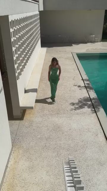 Hunter Green Strapless Pleated Side Slit Sheath Prom Dress