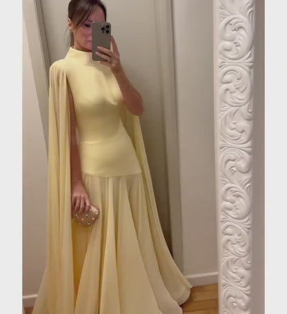 Daffodil High Neck CHiffon Formal Dress Mermaid Floor Length Evening Gown