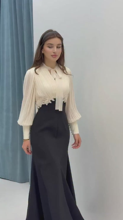 Mermaid Ankle Length Long Sleeves Evening Dress Beaded Formal Gown