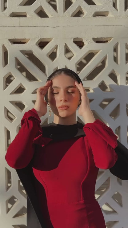 Burgundy Column Bateau Neck Long Sleeves Simple Evening Dress with Black Cape