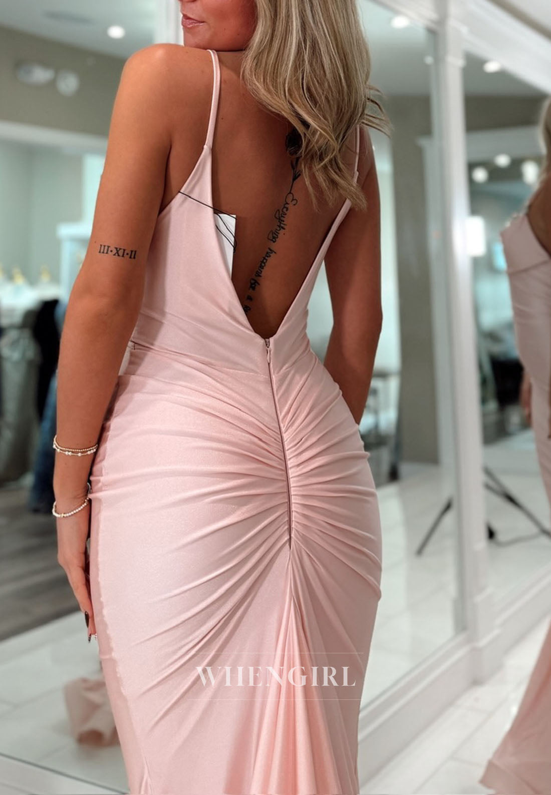 Pearl Pink Sheath Sweetheat Beaded Spaghetti Straps Ruched Prom Dress