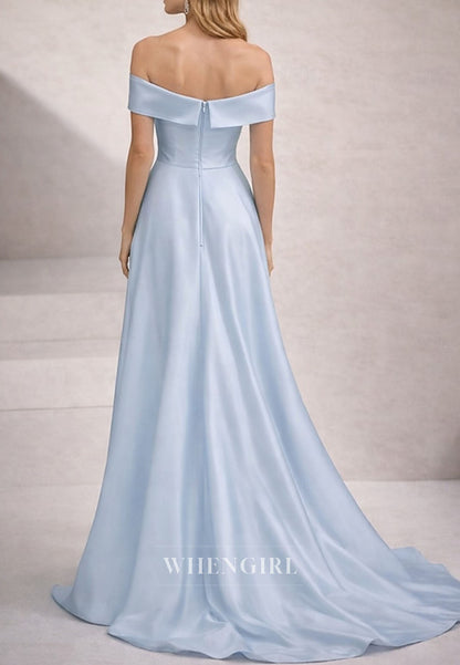 Trumpet Off Shoulder Slit Flowers Slit Satin Mother of the Bride Dress