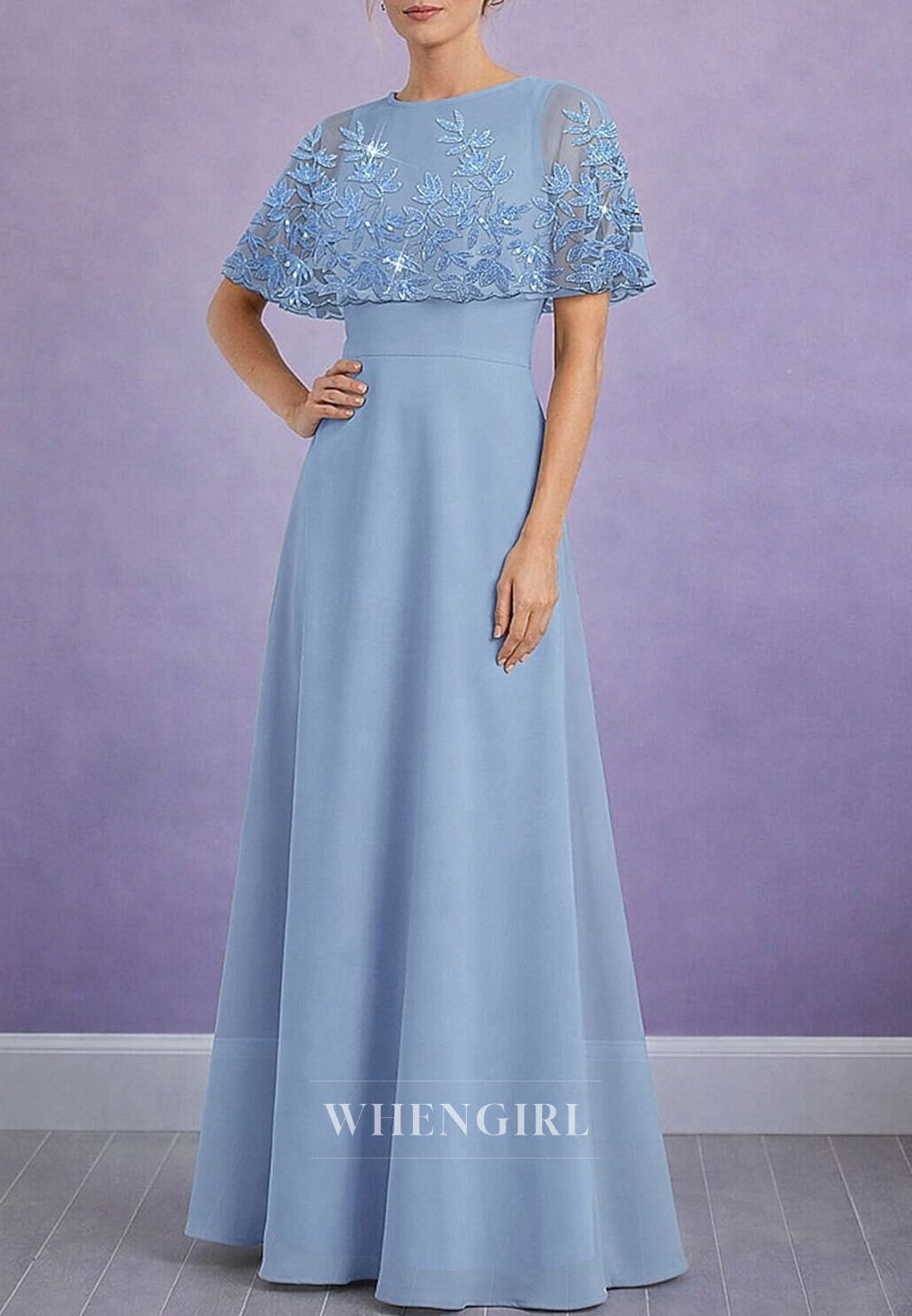 A-Line Floor Length Bateau Neck Mother of the Bride Dress